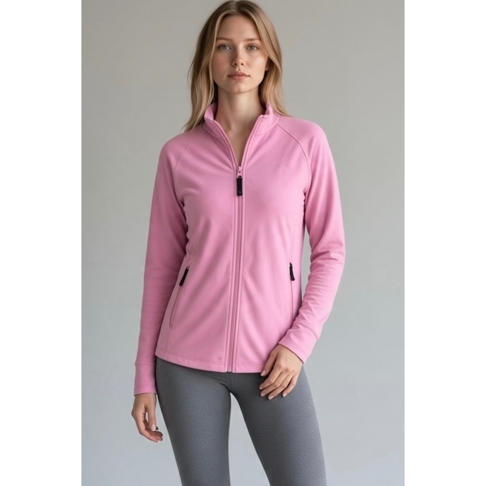 Danskin Women Medium Pink Full Zip Athletic Jacket Mock Neck Activewear